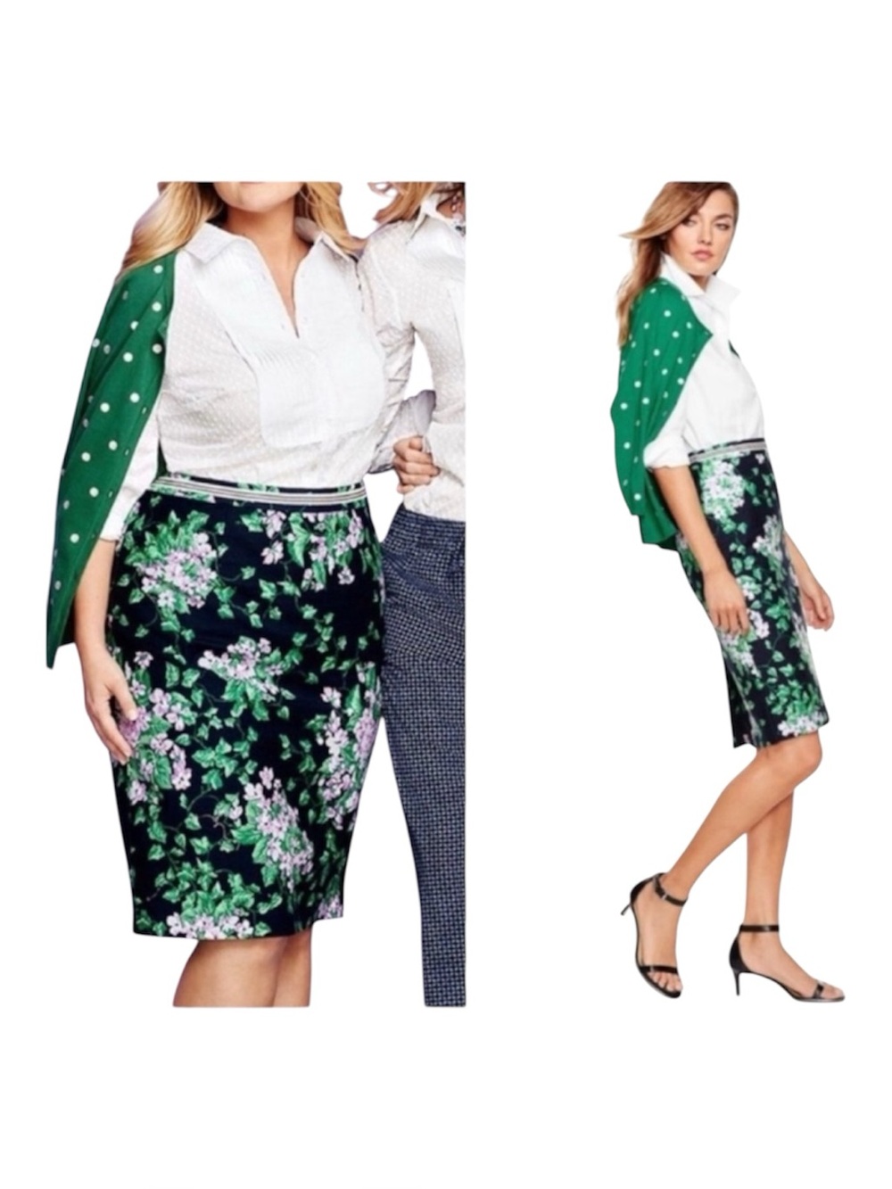 Talbots O Oprah Magazine Floral Pencil Skirt Navy Green Purple Size 6